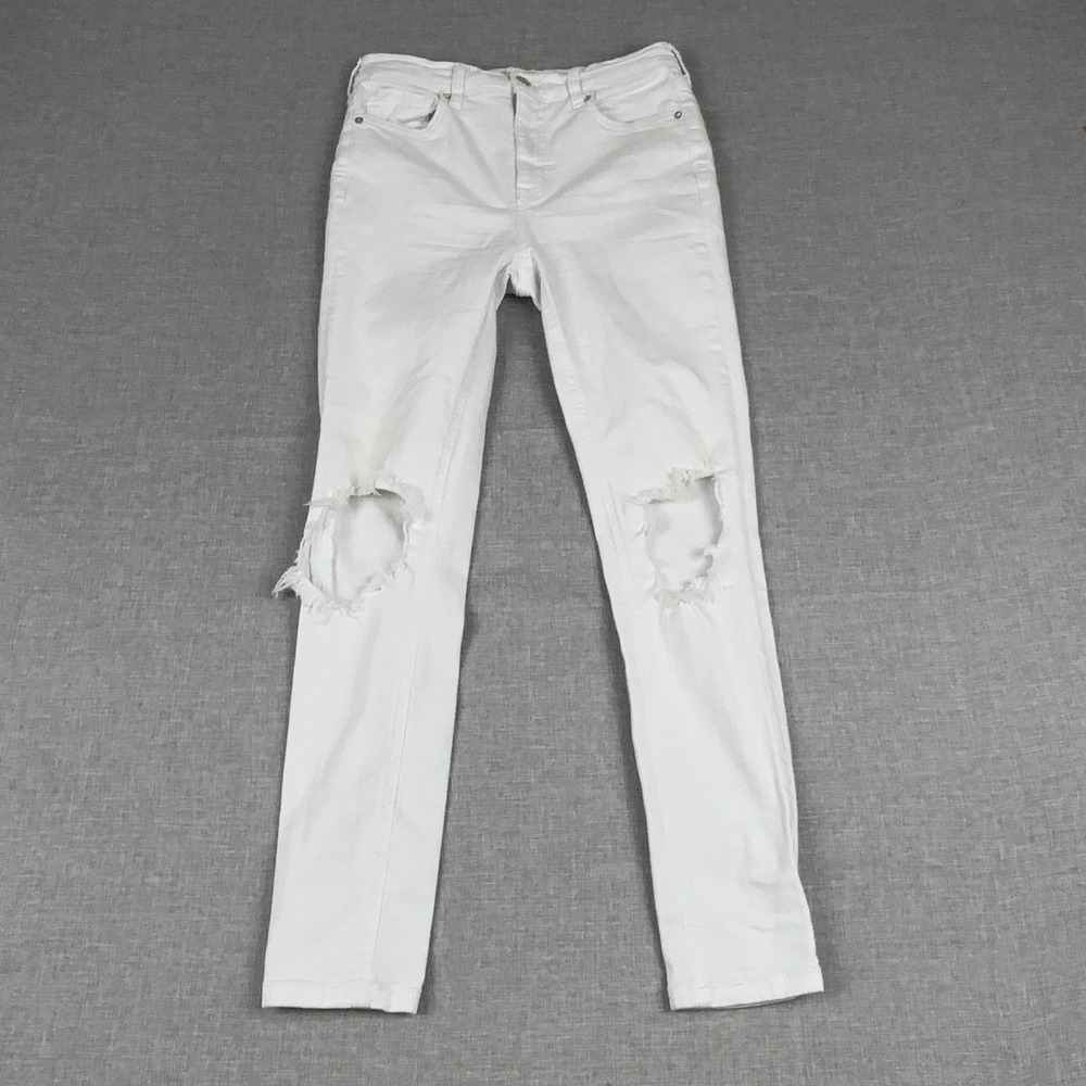 Free People Jeans Womens W 27R White Mid Rise Skinny Distressed Ripped Denim